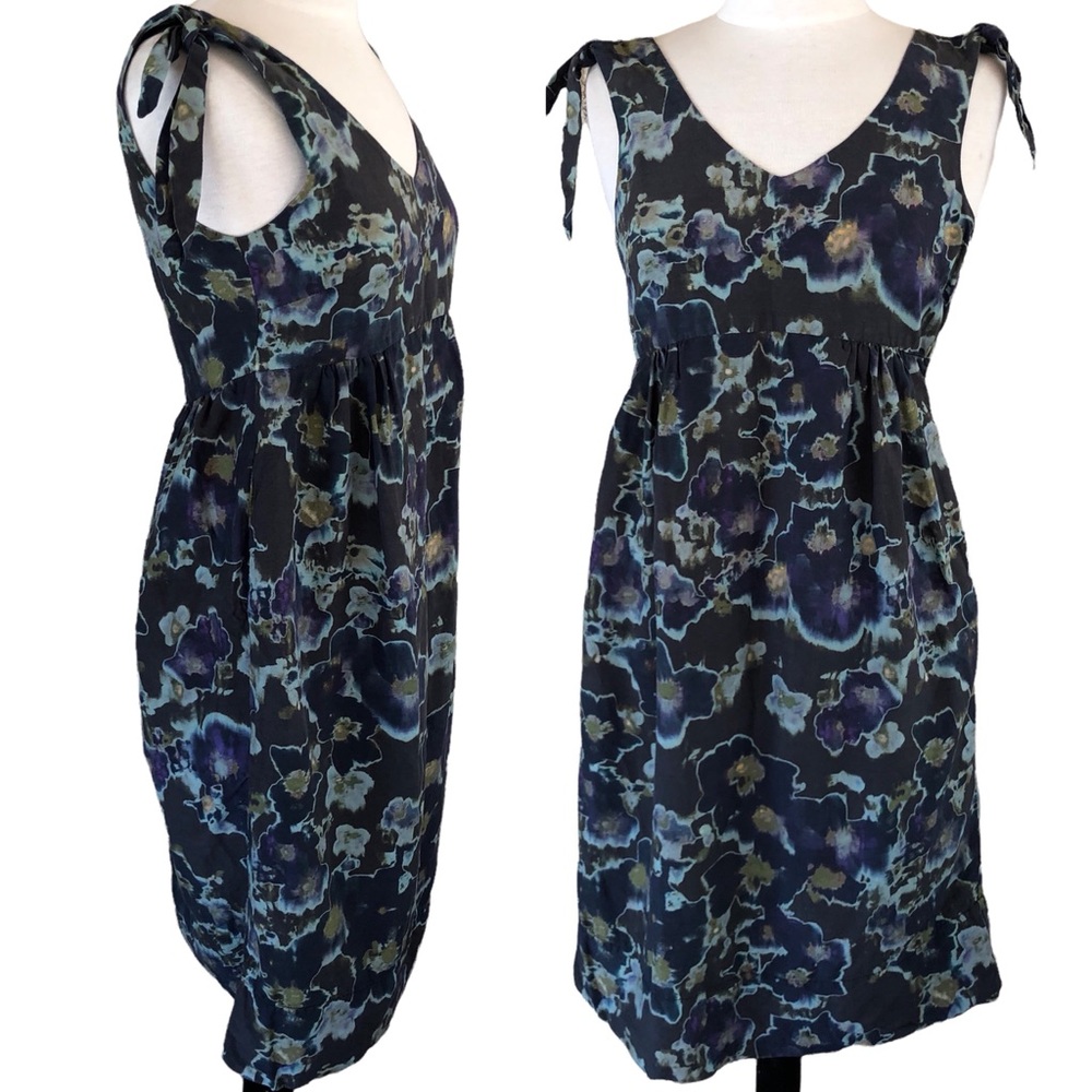 Creatures of Comfort Tie Strap Water Color Floral Dress With Pockets